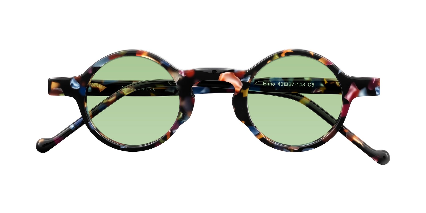 Folded Front of Enno in Midnight Carnival with Medium Green Tinted Lenses