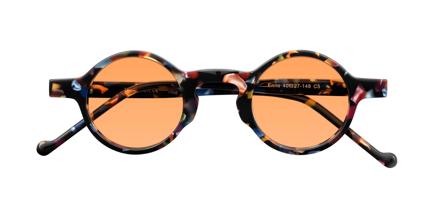 Folded Front of Enno in Midnight Carnival with Medium Orange Tinted Lenses
