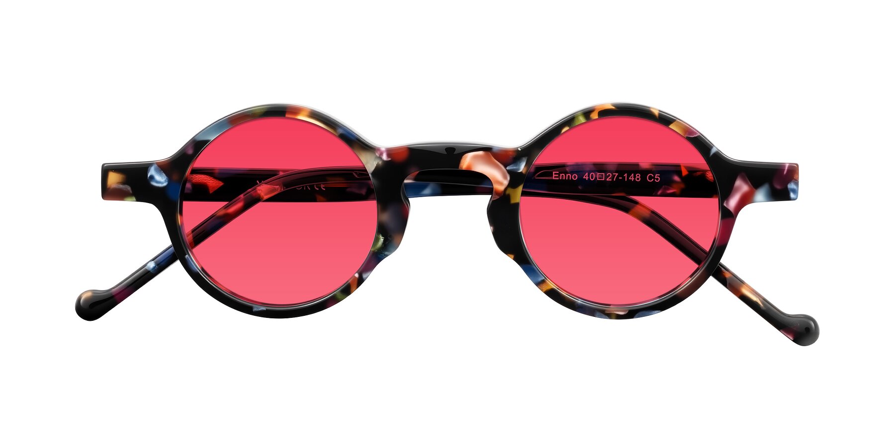 Folded Front of Enno in Midnight Carnival with Red Tinted Lenses