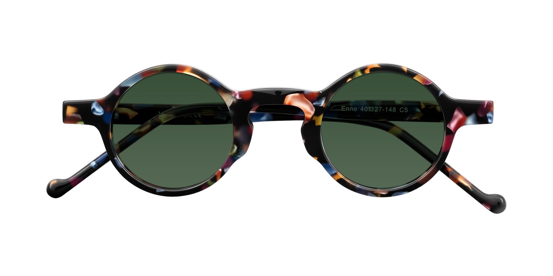 Folded Front of Enno in Midnight Carnival with Green Tinted Lenses