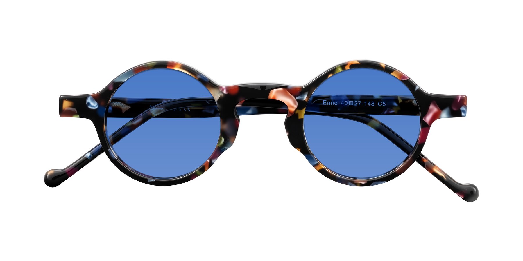 Folded Front of Enno in Midnight Carnival with Blue Tinted Lenses