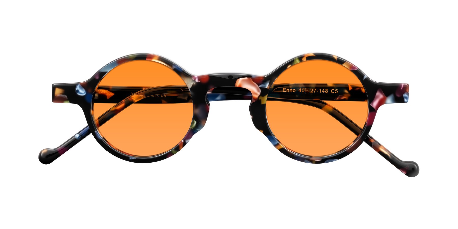 Folded Front of Enno in Midnight Carnival with Orange Tinted Lenses