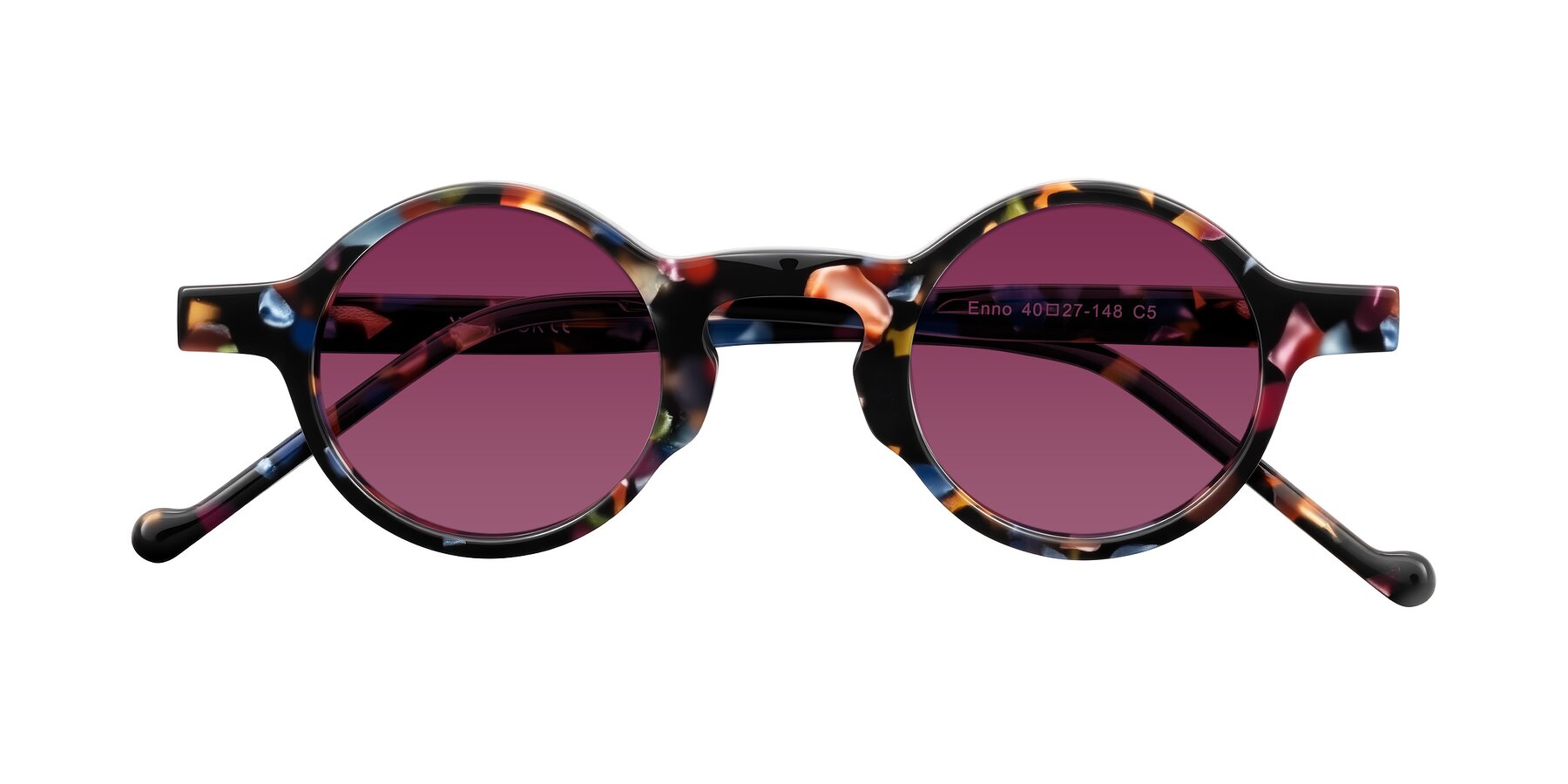 Folded Front of Enno in Midnight Carnival with Wine Tinted Lenses