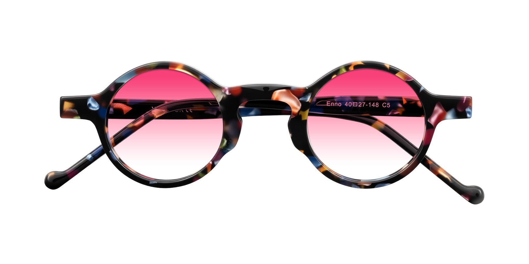Folded Front of Enno in Midnight Carnival with Pink Gradient Lenses