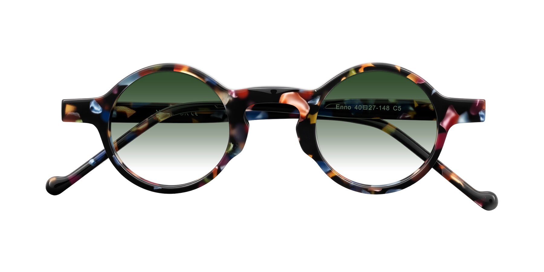 Folded Front of Enno in Midnight Carnival with Green Gradient Lenses