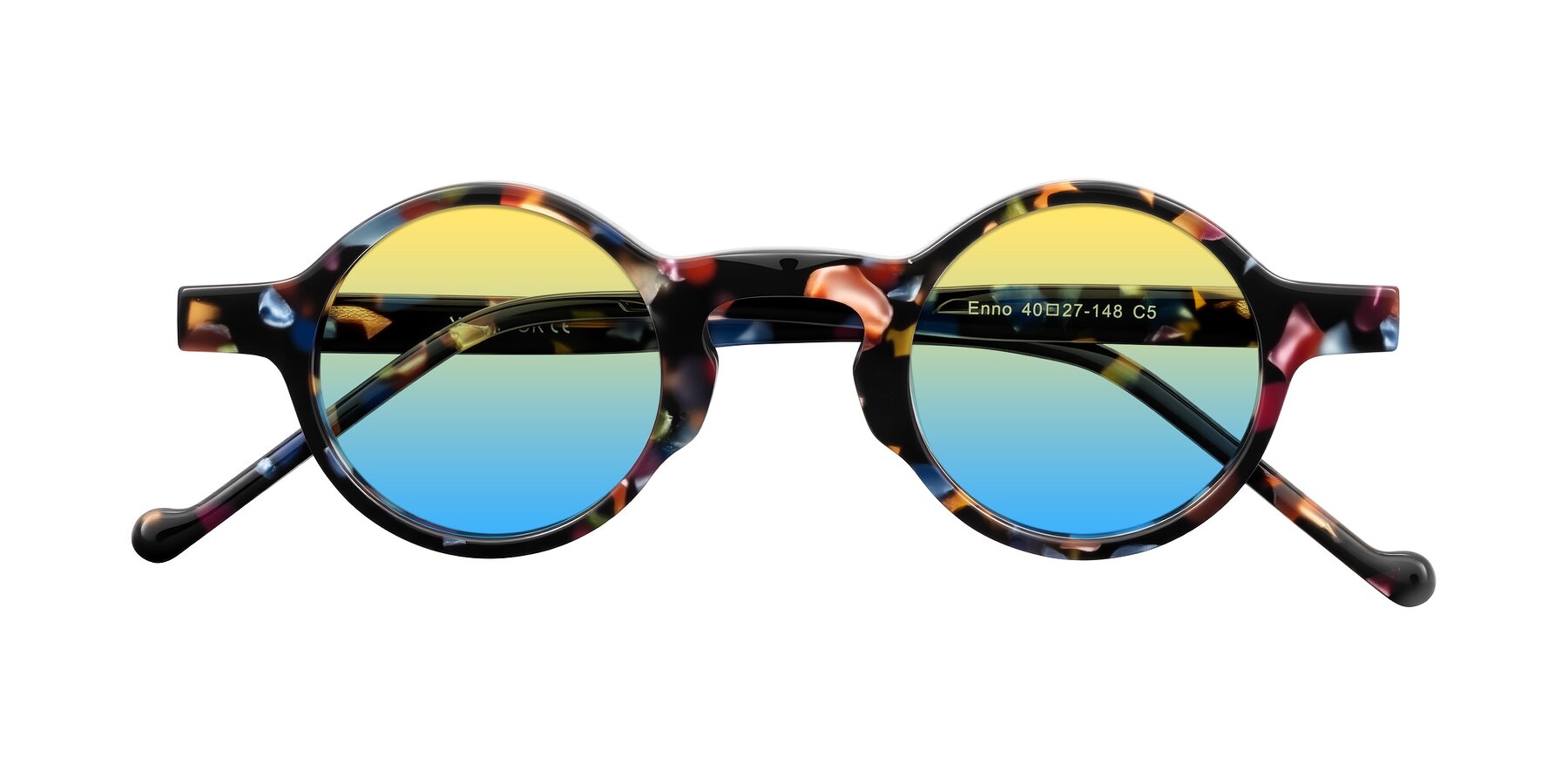 Folded Front of Enno in Midnight Carnival with Yellow / Blue Gradient Lenses