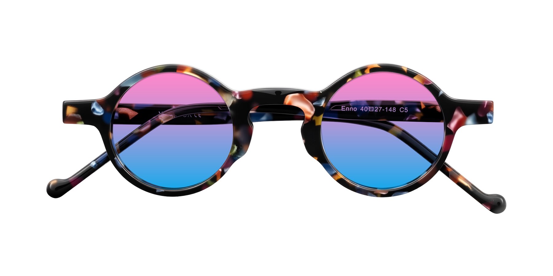 Folded Front of Enno in Midnight Carnival with Pink / Blue Gradient Lenses