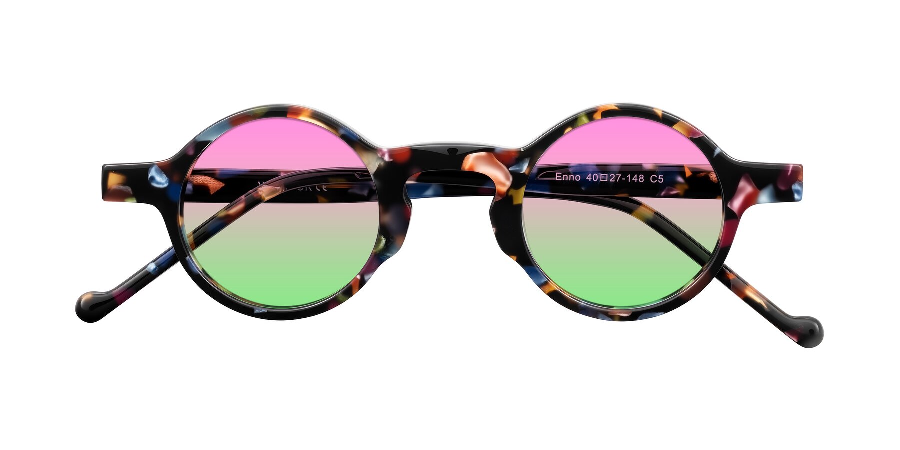 Folded Front of Enno in Midnight Carnival with Pink / Green Gradient Lenses