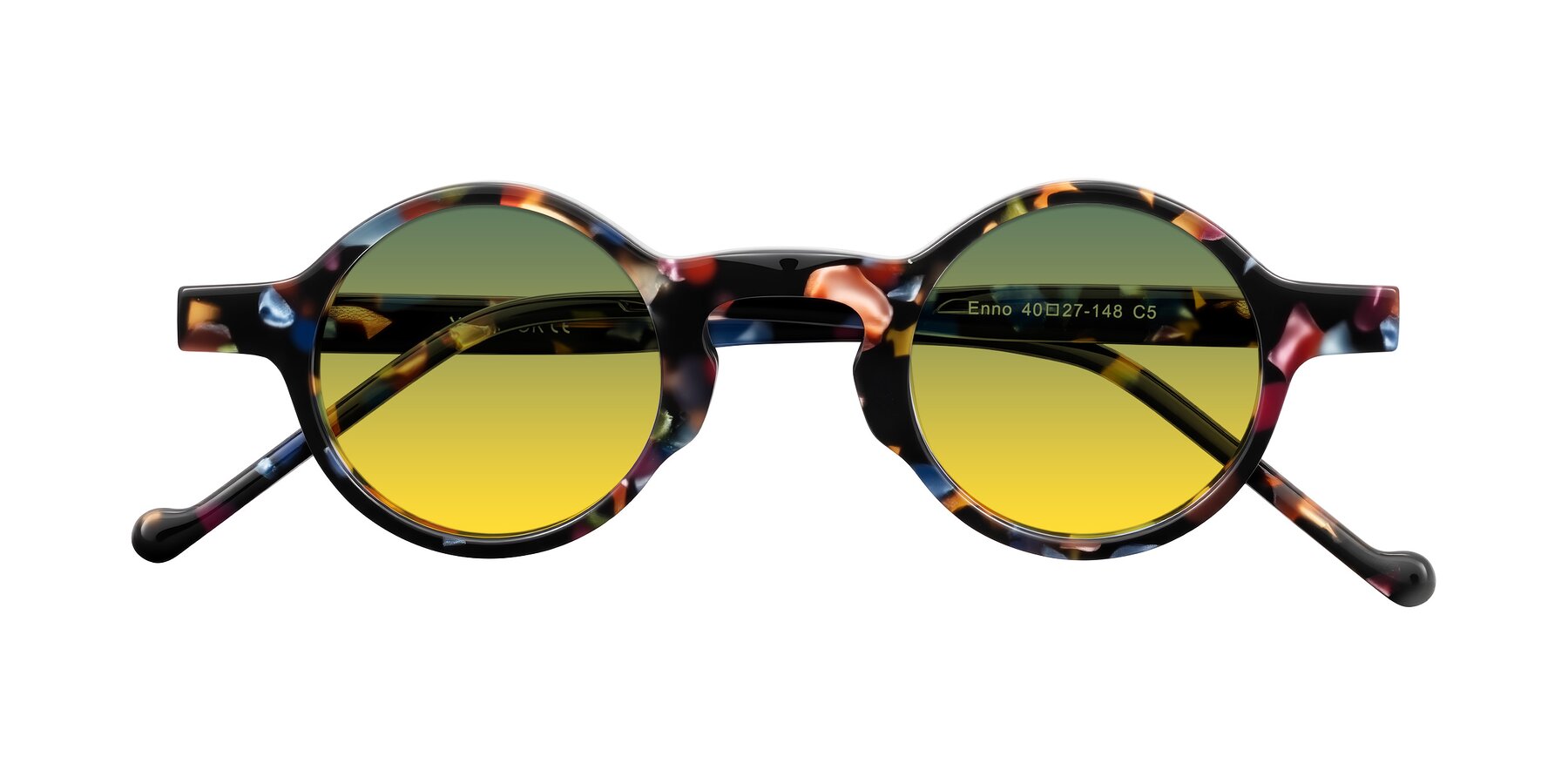 Folded Front of Enno in Midnight Carnival with Green / Yellow Gradient Lenses