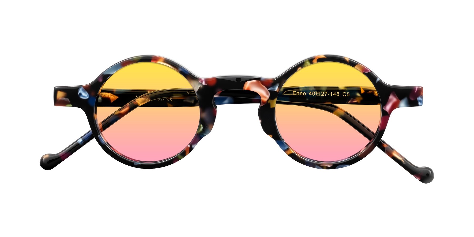 Folded Front of Enno in Midnight Carnival with Yellow / Pink Gradient Lenses