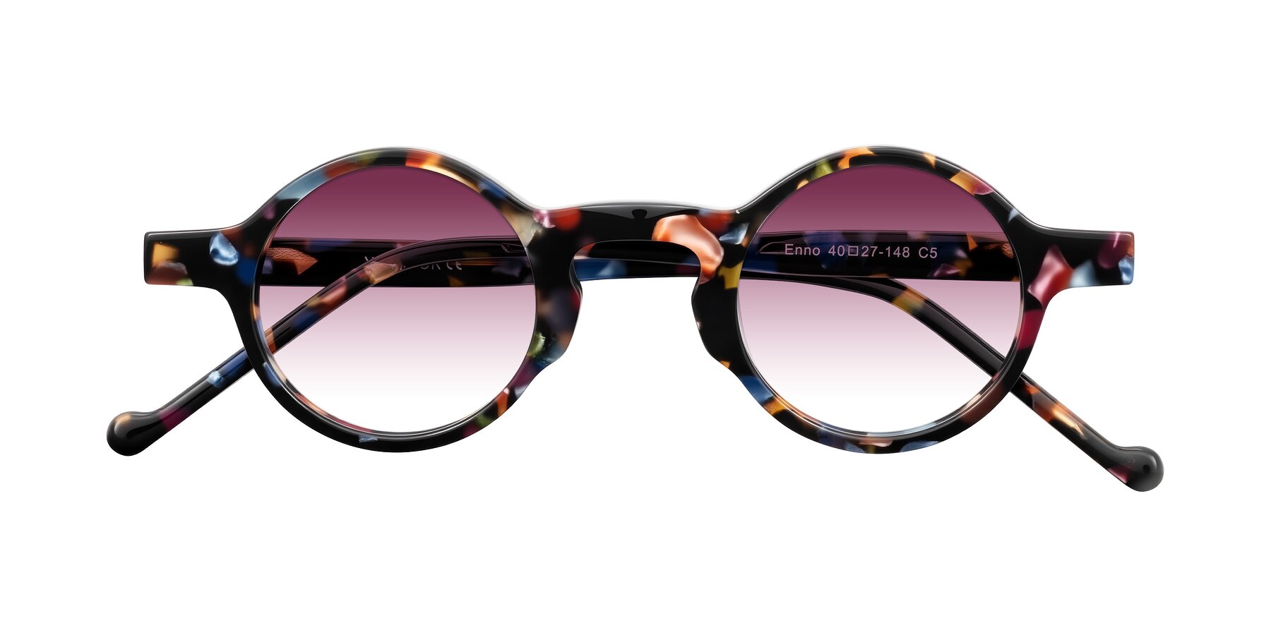 Folded Front of Enno in Midnight Carnival with Wine Gradient Lenses