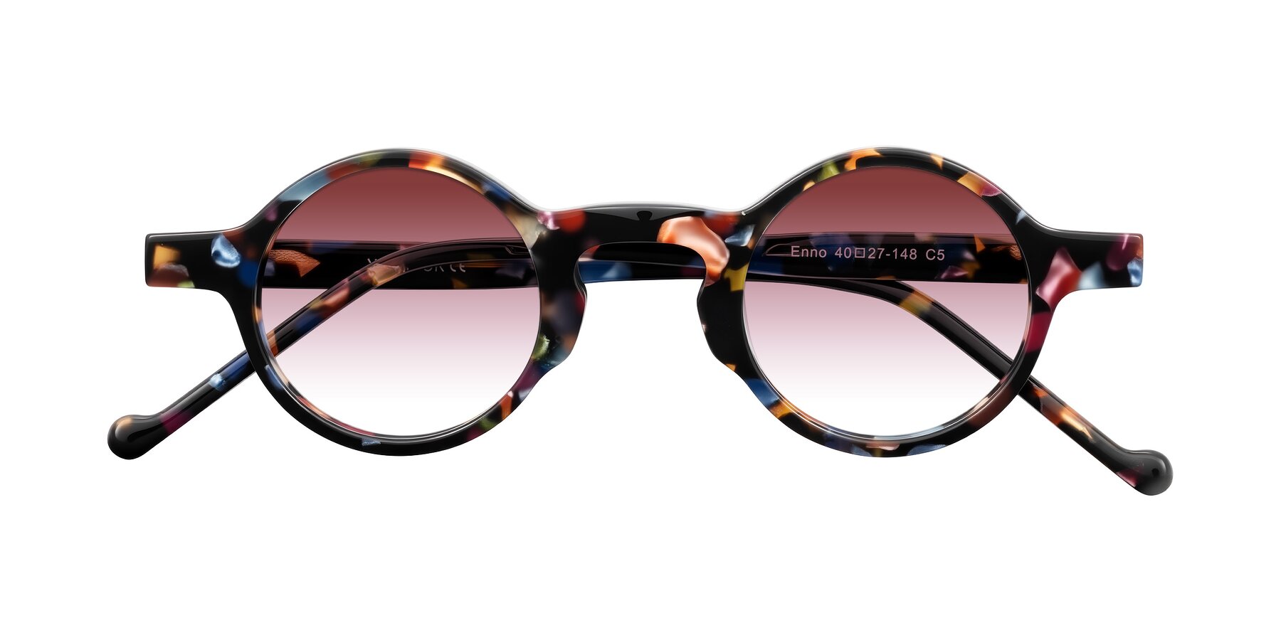 Folded Front of Enno in Midnight Carnival with Garnet Gradient Lenses