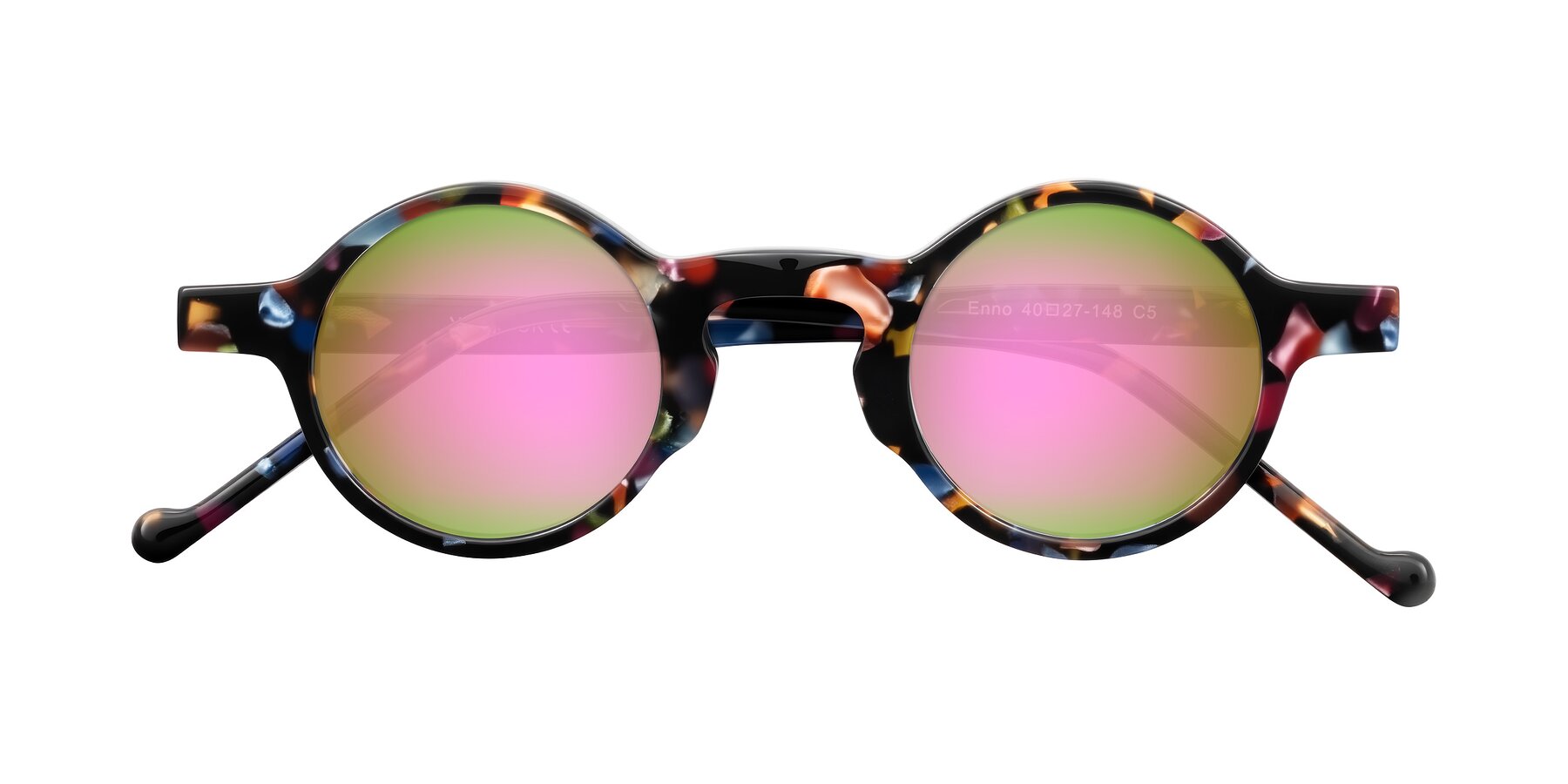 Folded Front of Enno in Midnight Carnival with Pink Mirrored Lenses