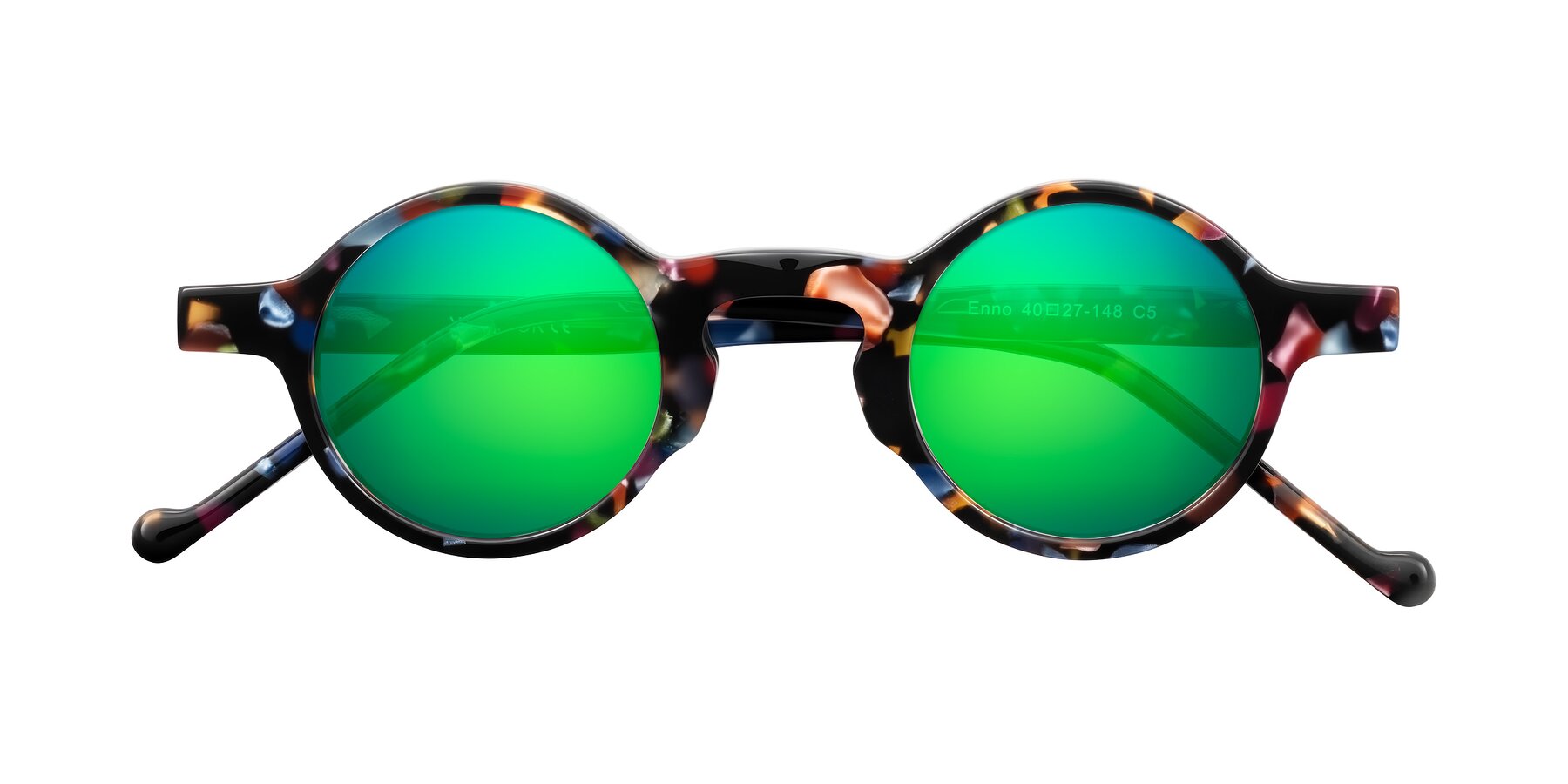 Folded Front of Enno in Midnight Carnival with Green Mirrored Lenses