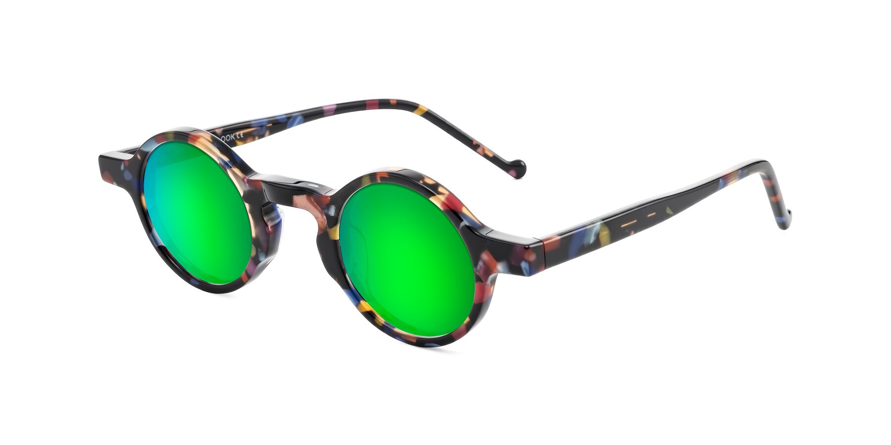 Angle of Enno in Midnight Carnival with Green Mirrored Lenses