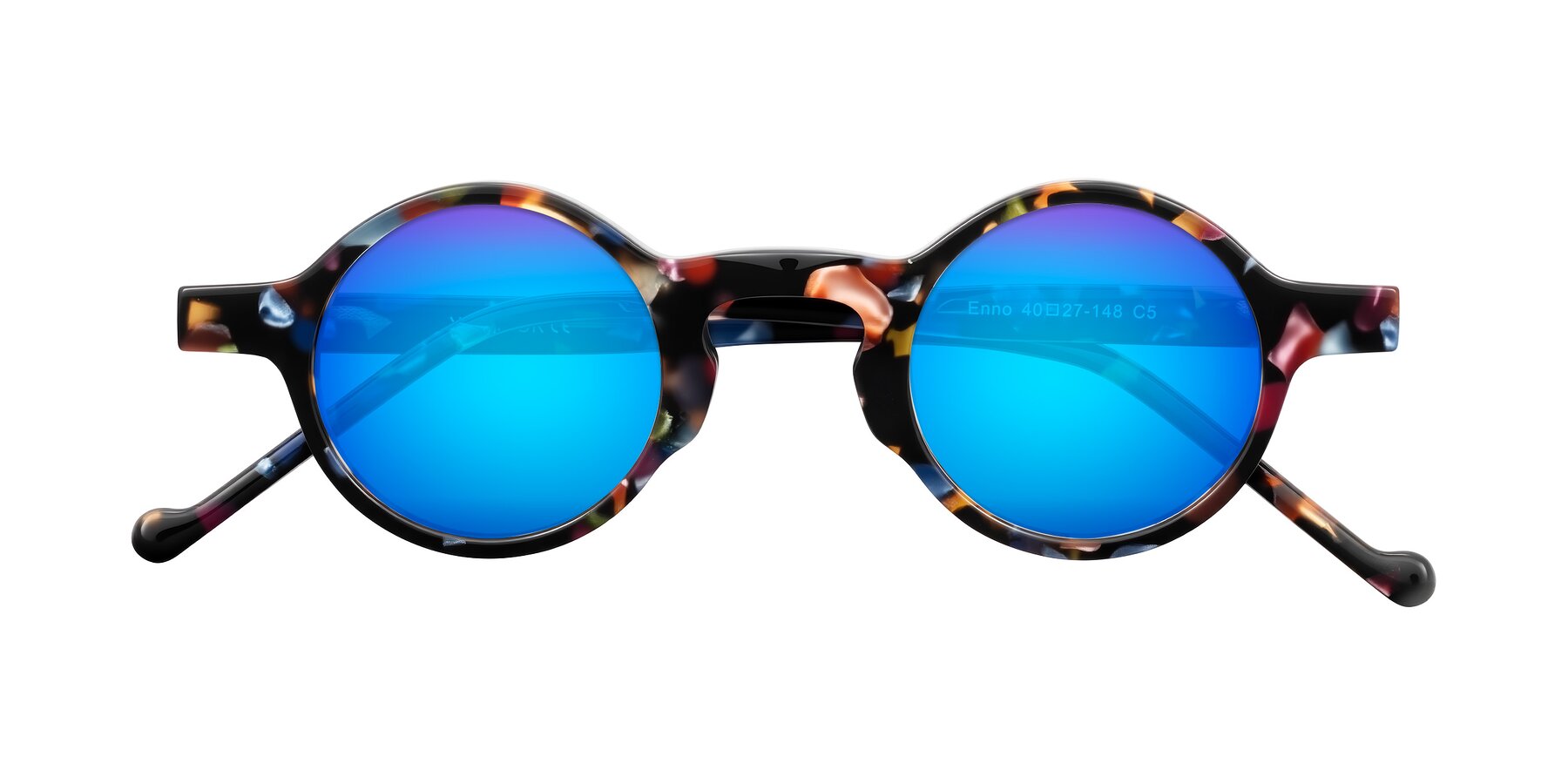 Folded Front of Enno in Midnight Carnival with Blue Mirrored Lenses