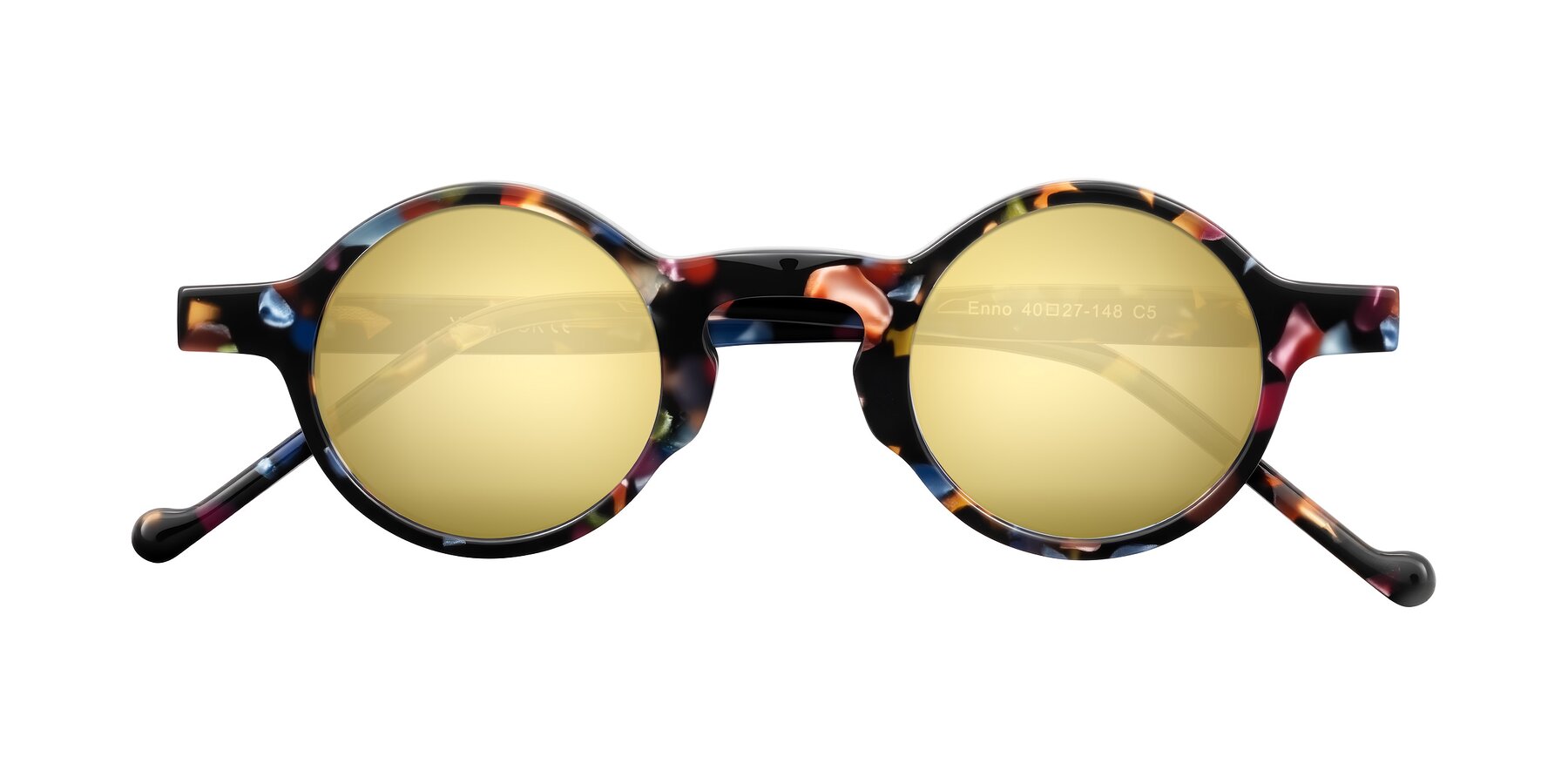 Folded Front of Enno in Midnight Carnival with Gold Mirrored Lenses