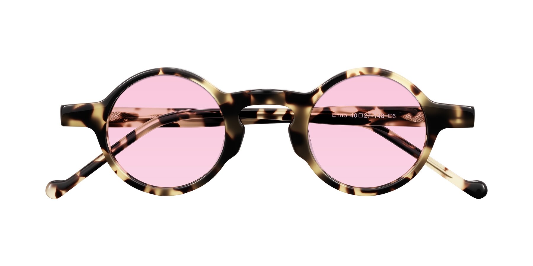 Folded Front of Enno in Ivory Tortoise with Light Pink Tinted Lenses