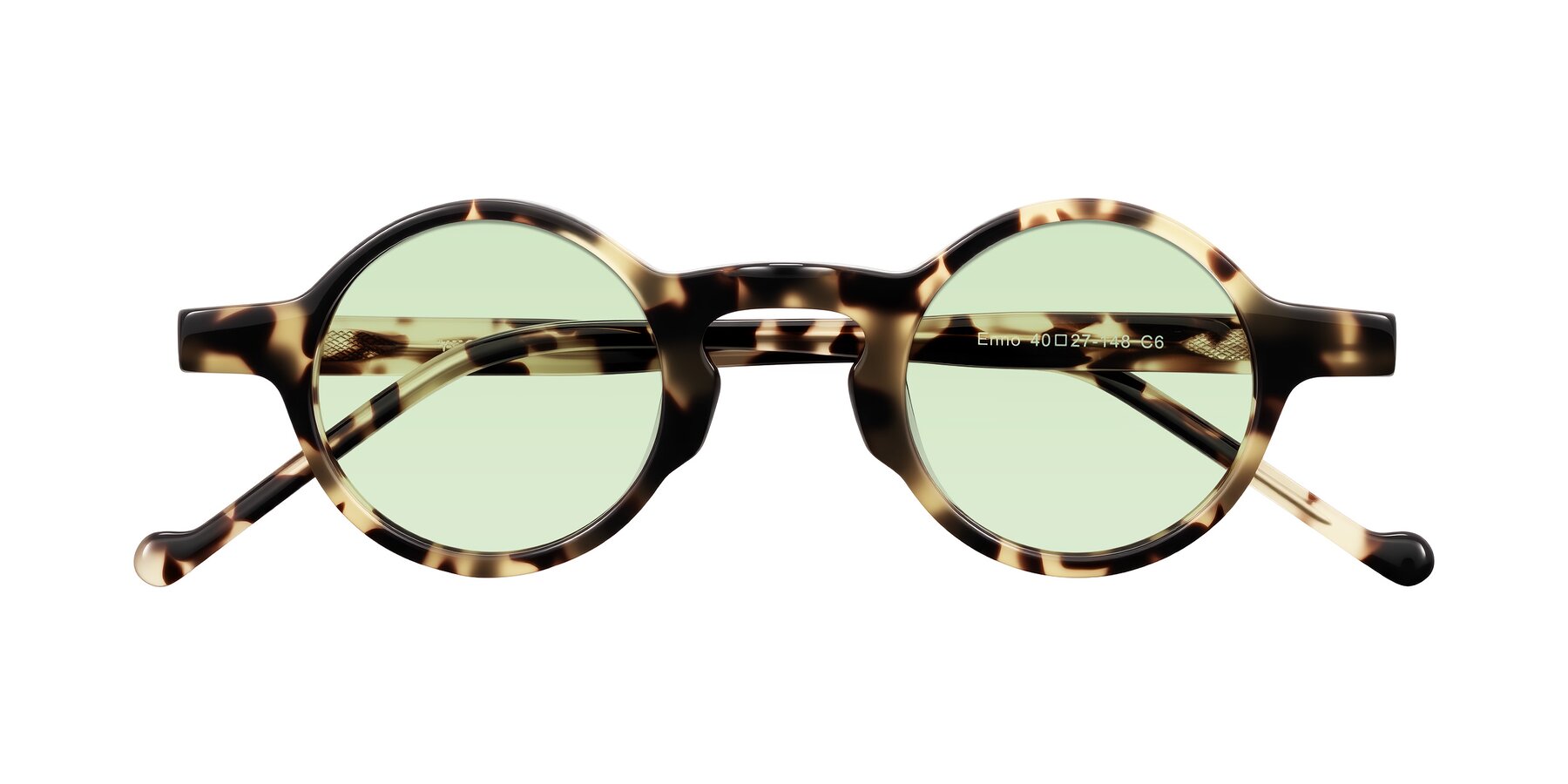 Folded Front of Enno in Ivory Tortoise with Light Green Tinted Lenses