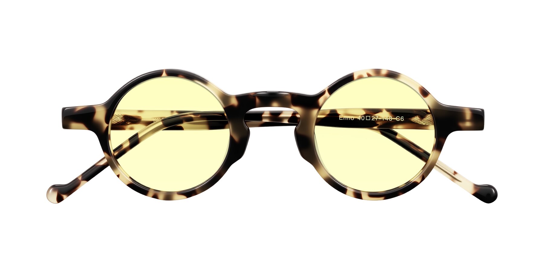 Folded Front of Enno in Ivory Tortoise with Light Yellow Tinted Lenses