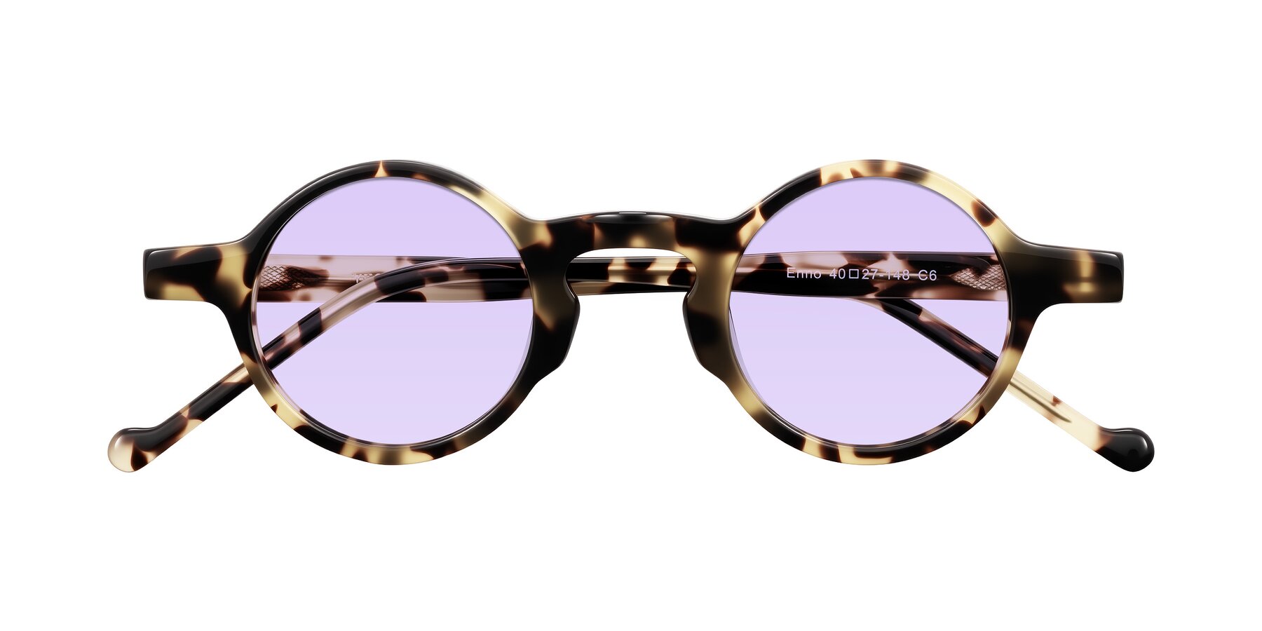 Folded Front of Enno in Ivory Tortoise with Light Purple Tinted Lenses