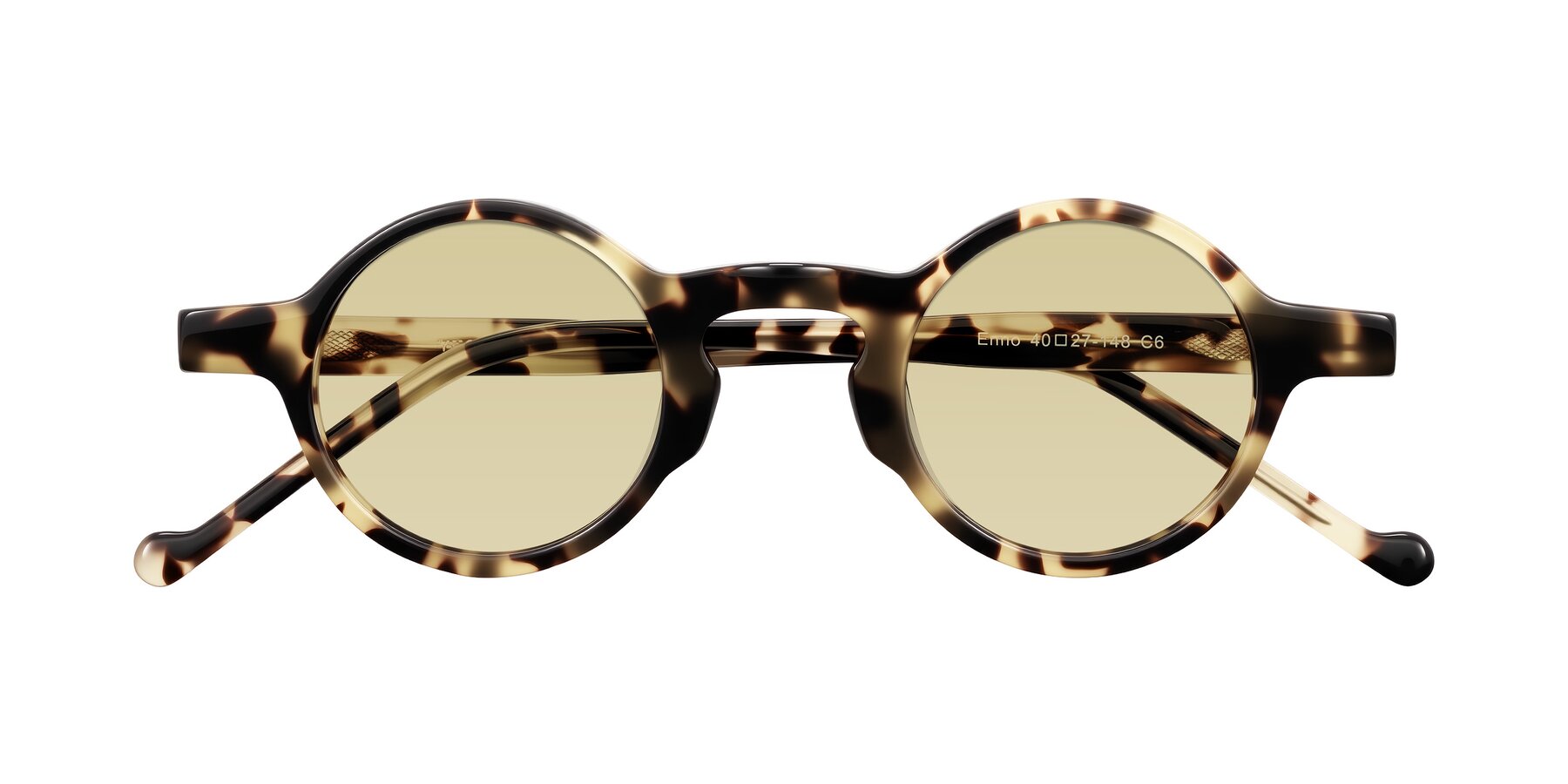 Folded Front of Enno in Ivory Tortoise with Light Champagne Tinted Lenses