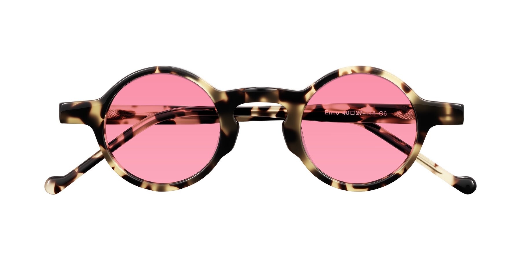 Folded Front of Enno in Ivory Tortoise with Pink Tinted Lenses