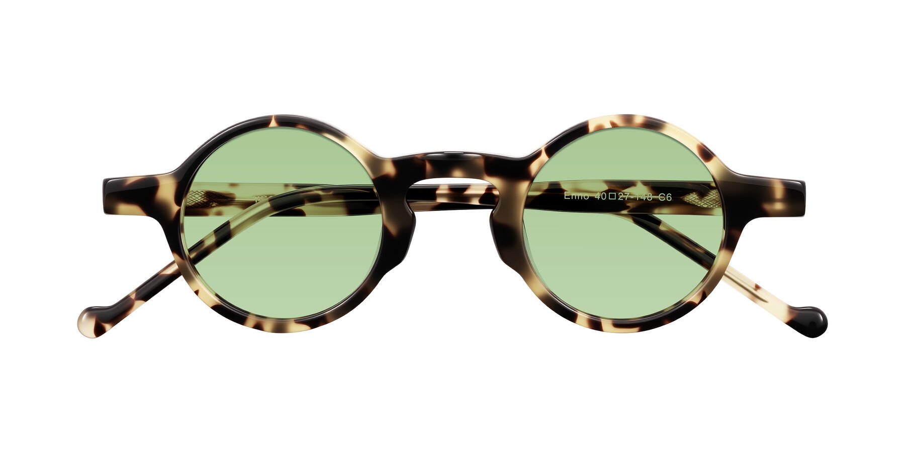Folded Front of Enno in Ivory Tortoise with Medium Green Tinted Lenses