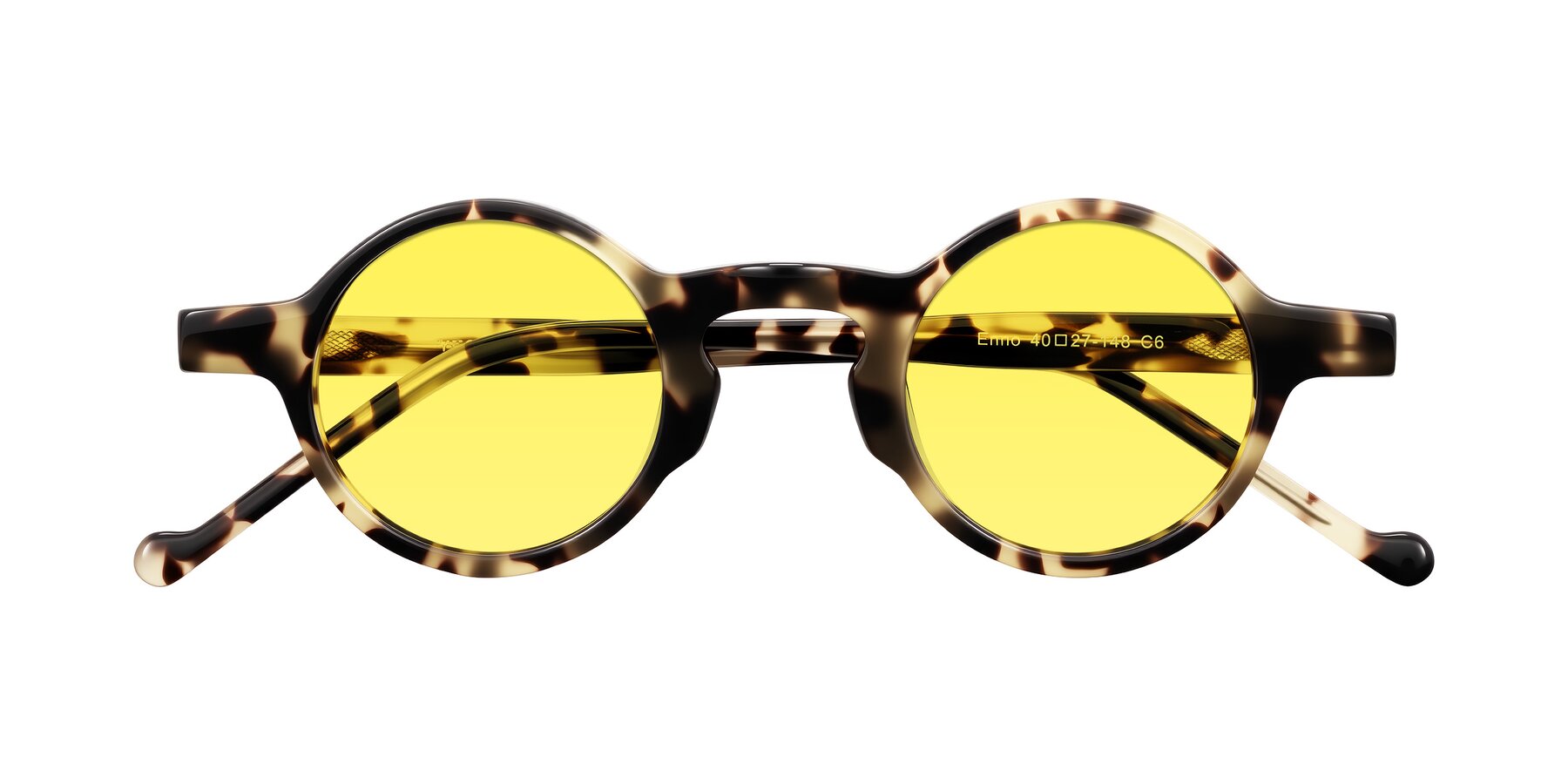 Folded Front of Enno in Ivory Tortoise with Medium Yellow Tinted Lenses