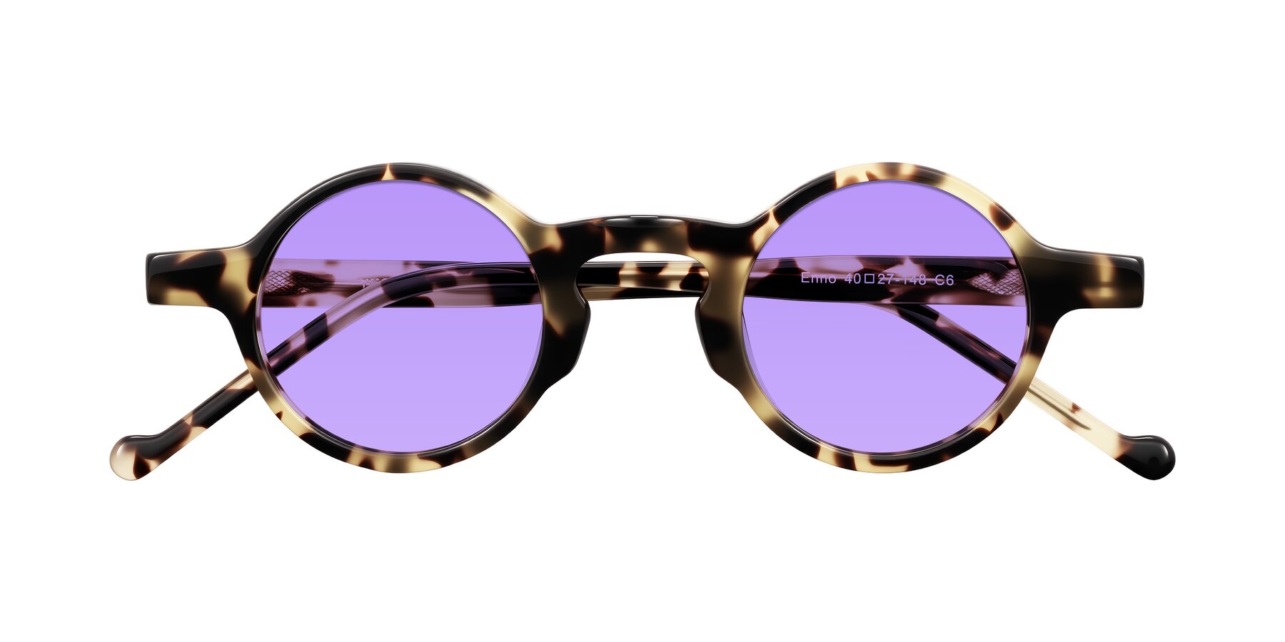 Folded Front of Enno in Ivory Tortoise with Medium Purple Tinted Lenses