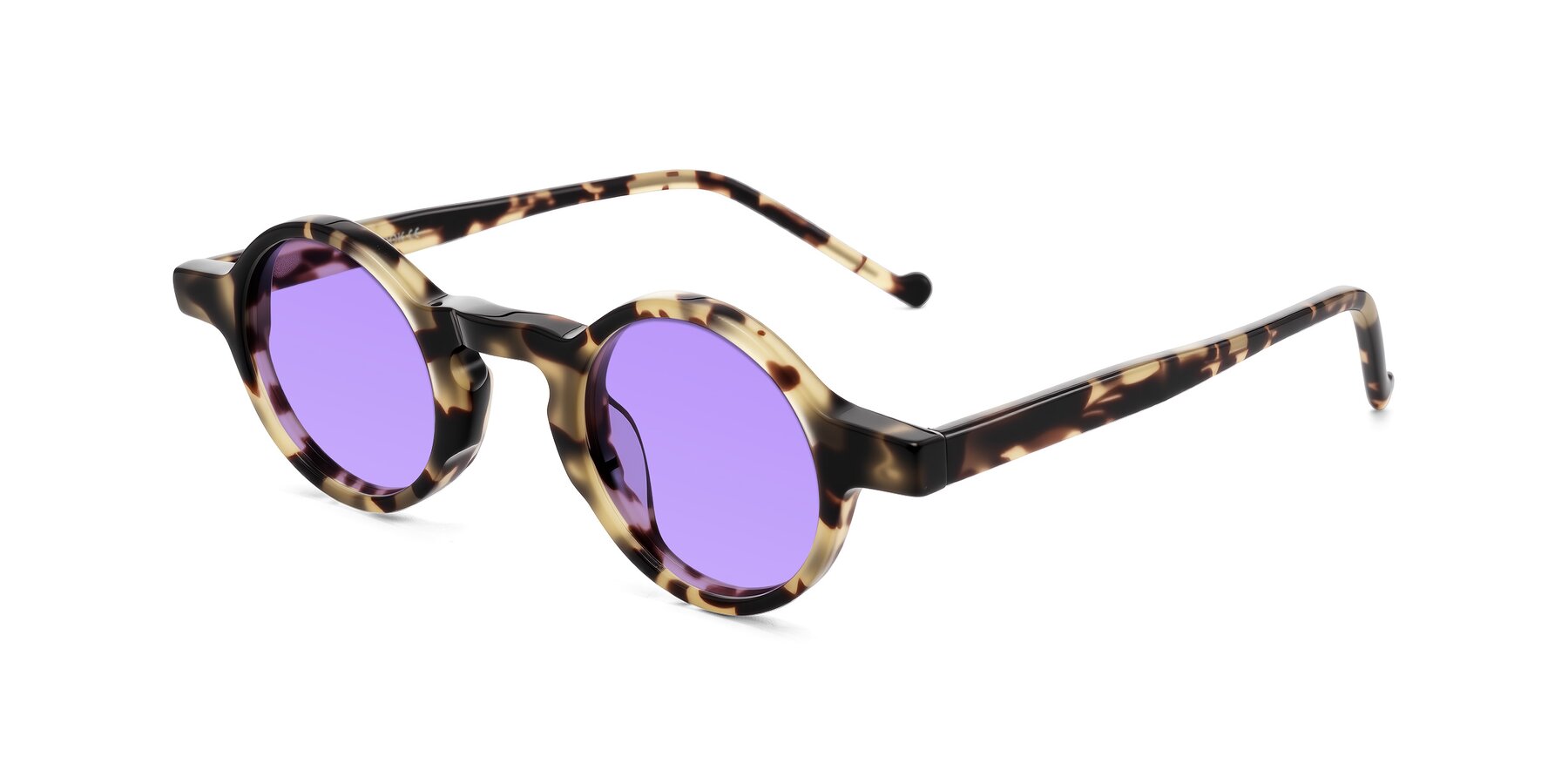 Angle of Enno in Ivory Tortoise with Medium Purple Tinted Lenses