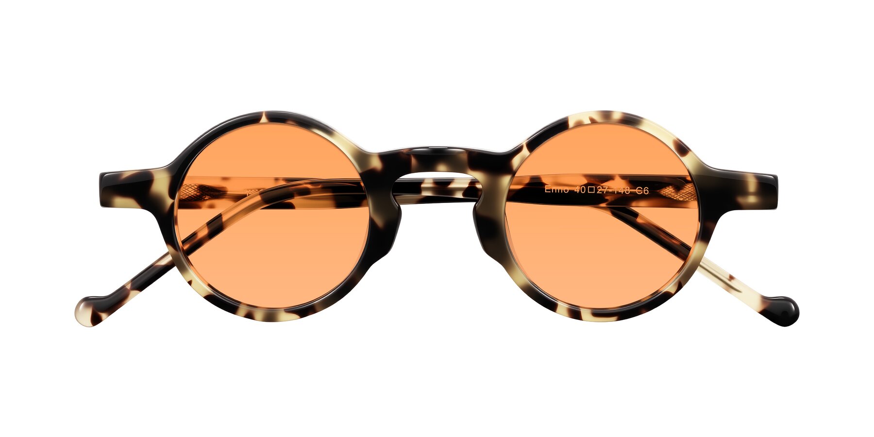 Folded Front of Enno in Ivory Tortoise with Medium Orange Tinted Lenses