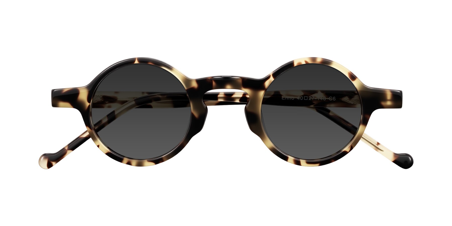 Folded Front of Enno in Ivory Tortoise with Gray Tinted Lenses