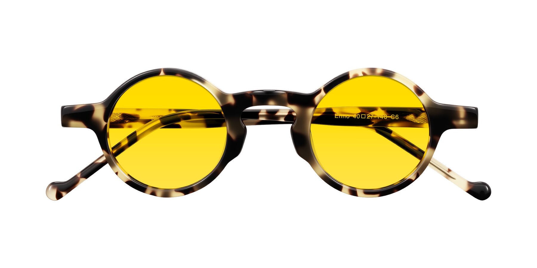 Folded Front of Enno in Ivory Tortoise with Yellow Tinted Lenses