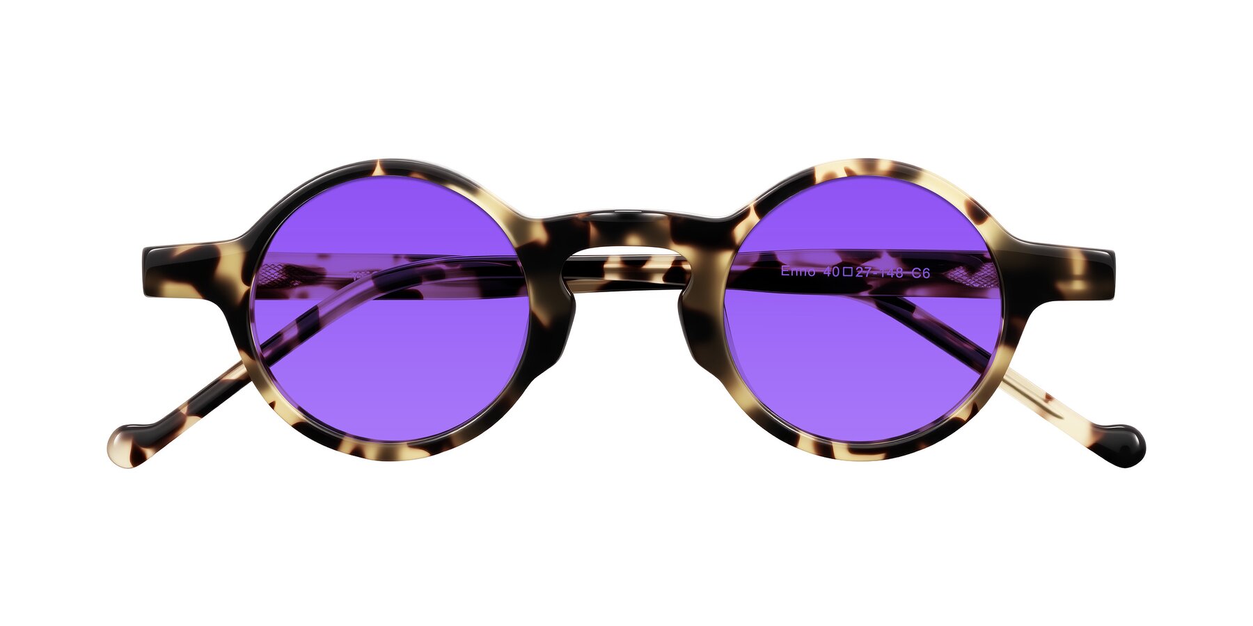 Folded Front of Enno in Ivory Tortoise with Purple Tinted Lenses
