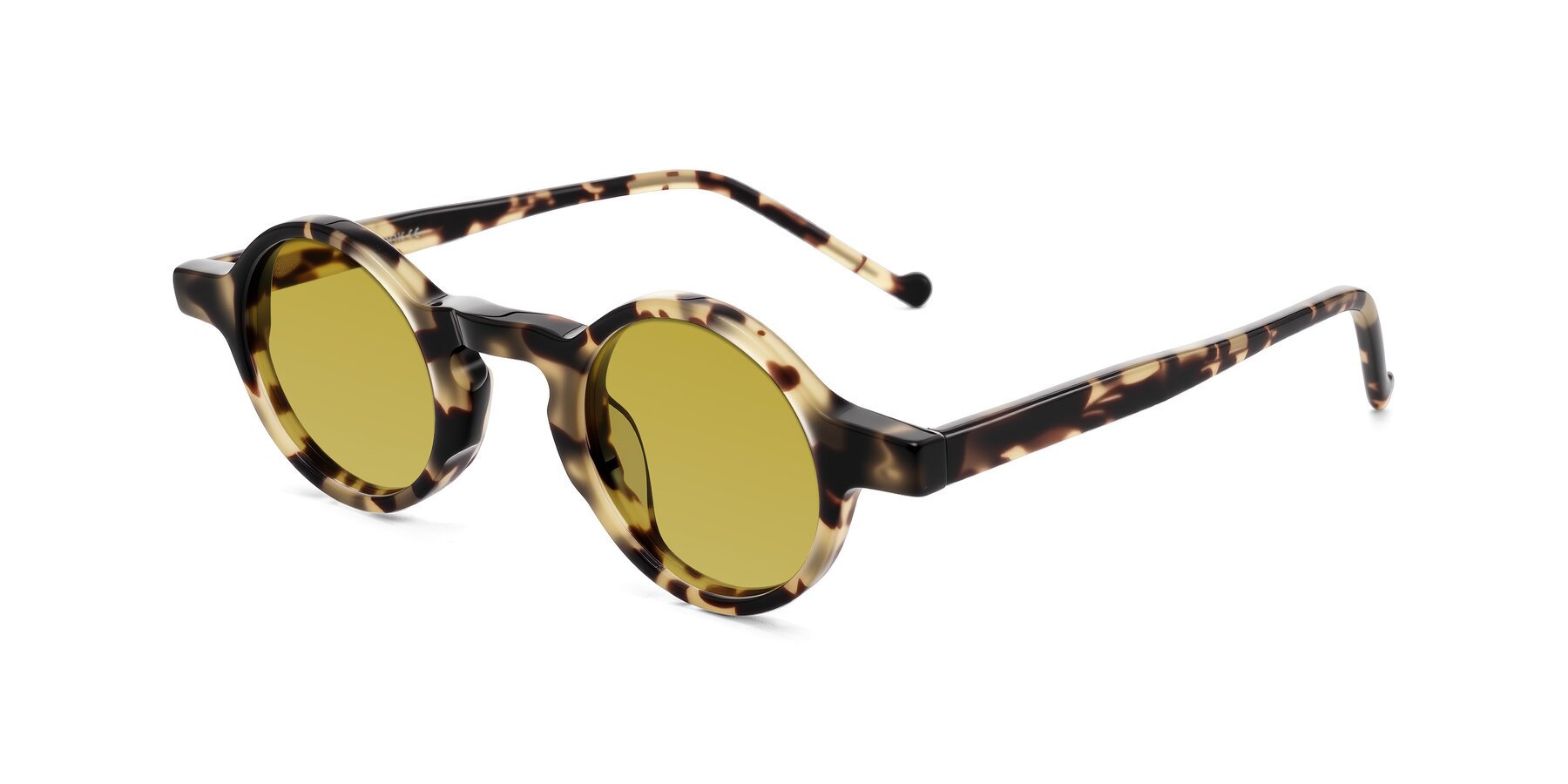 Angle of Enno in Ivory Tortoise with Champagne Tinted Lenses