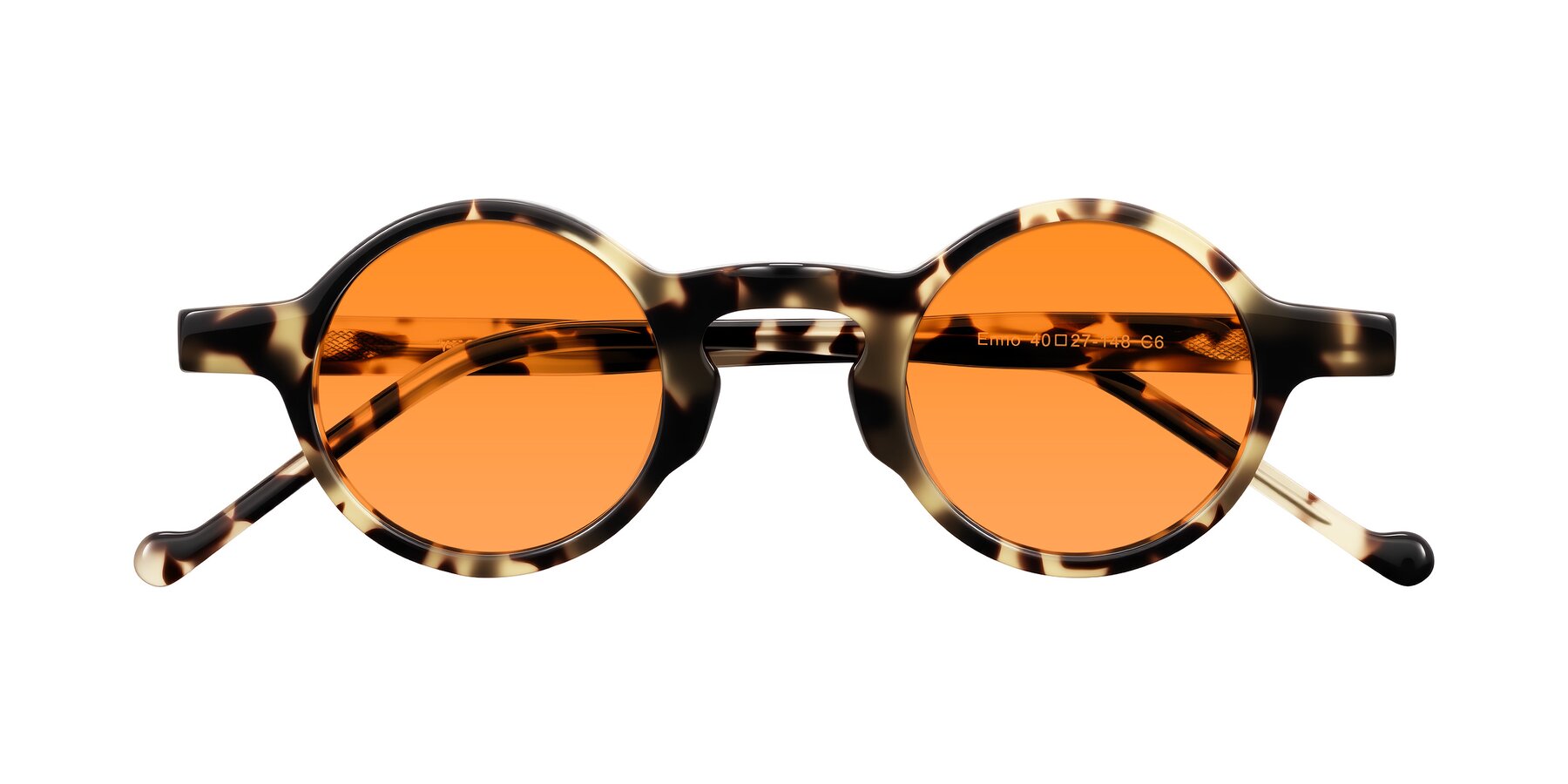 Folded Front of Enno in Ivory Tortoise with Orange Tinted Lenses