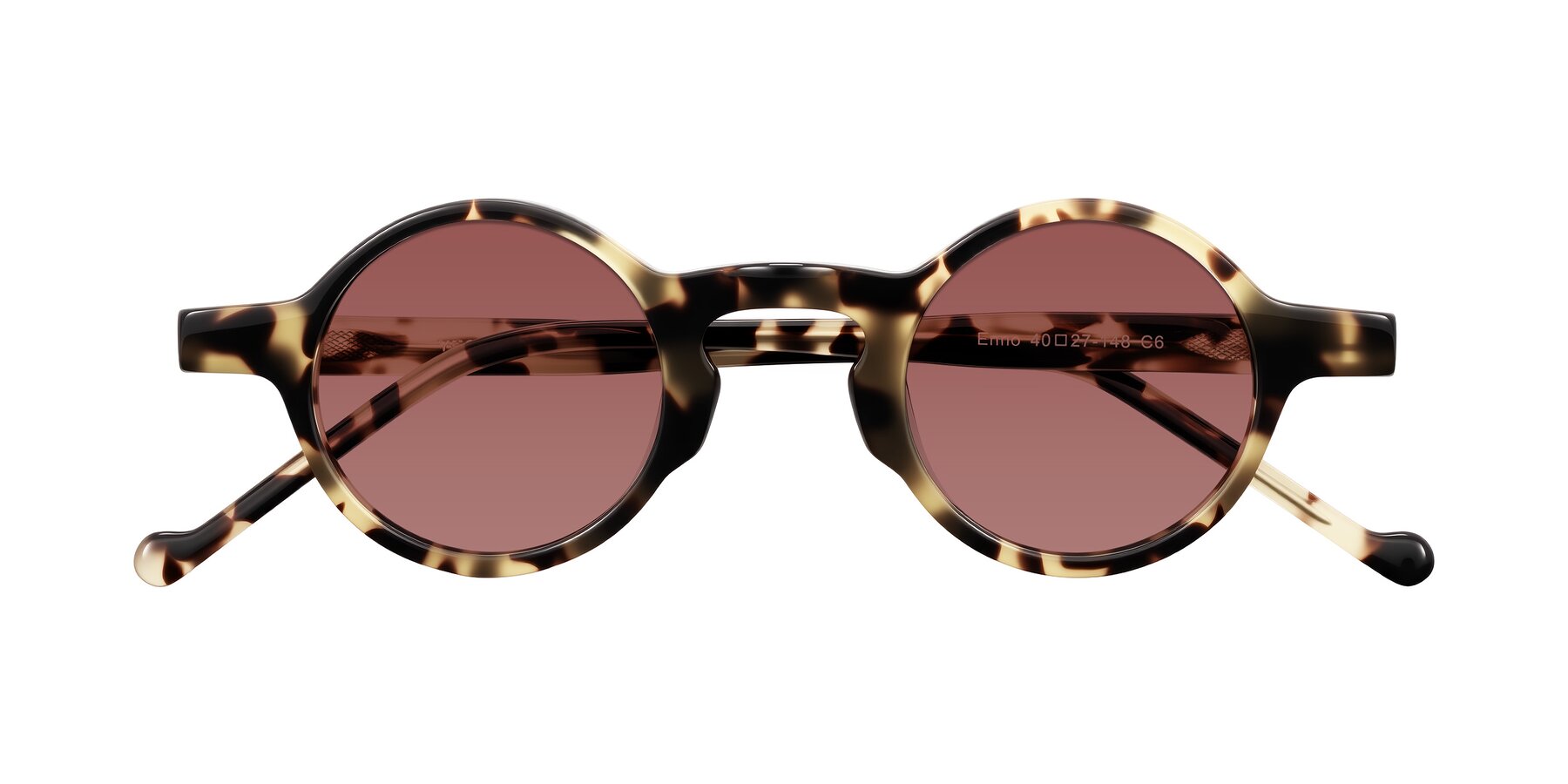 Folded Front of Enno in Ivory Tortoise with Garnet Tinted Lenses