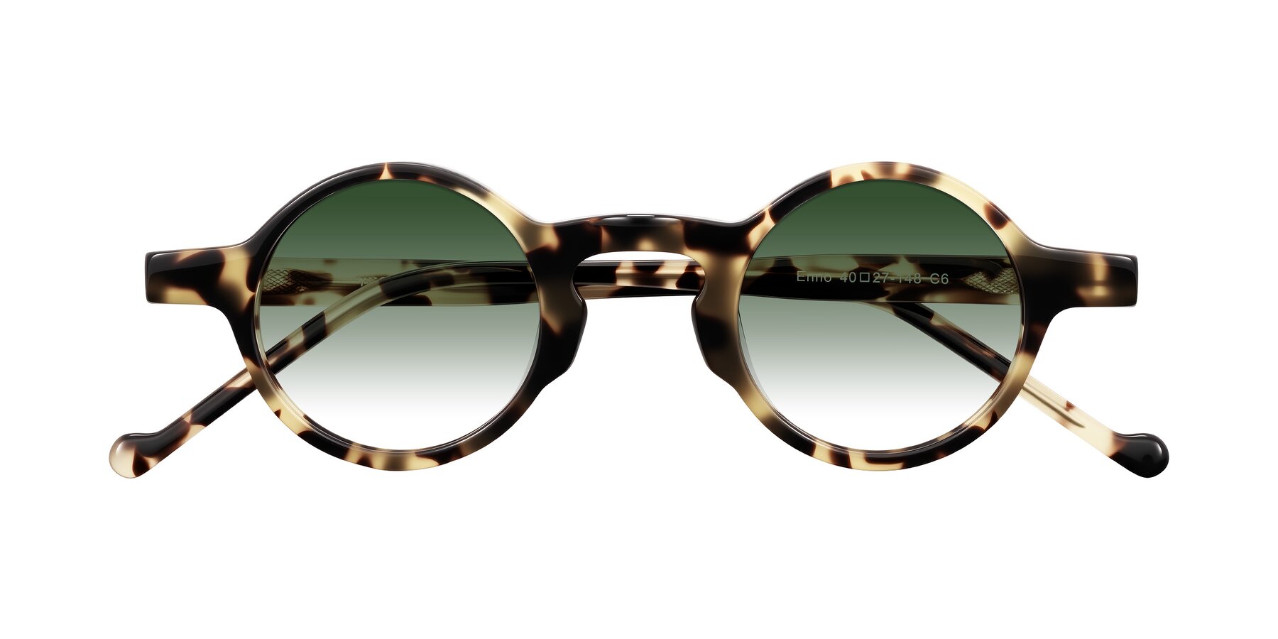 Folded Front of Enno in Ivory Tortoise with Green Gradient Lenses