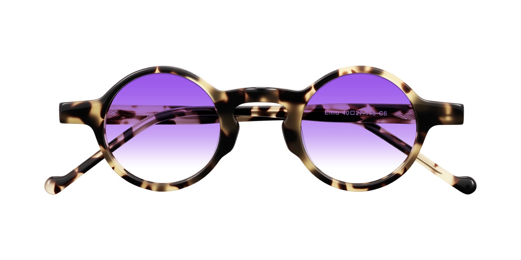 Folded Front of Enno in Ivory Tortoise with Purple Gradient Lenses