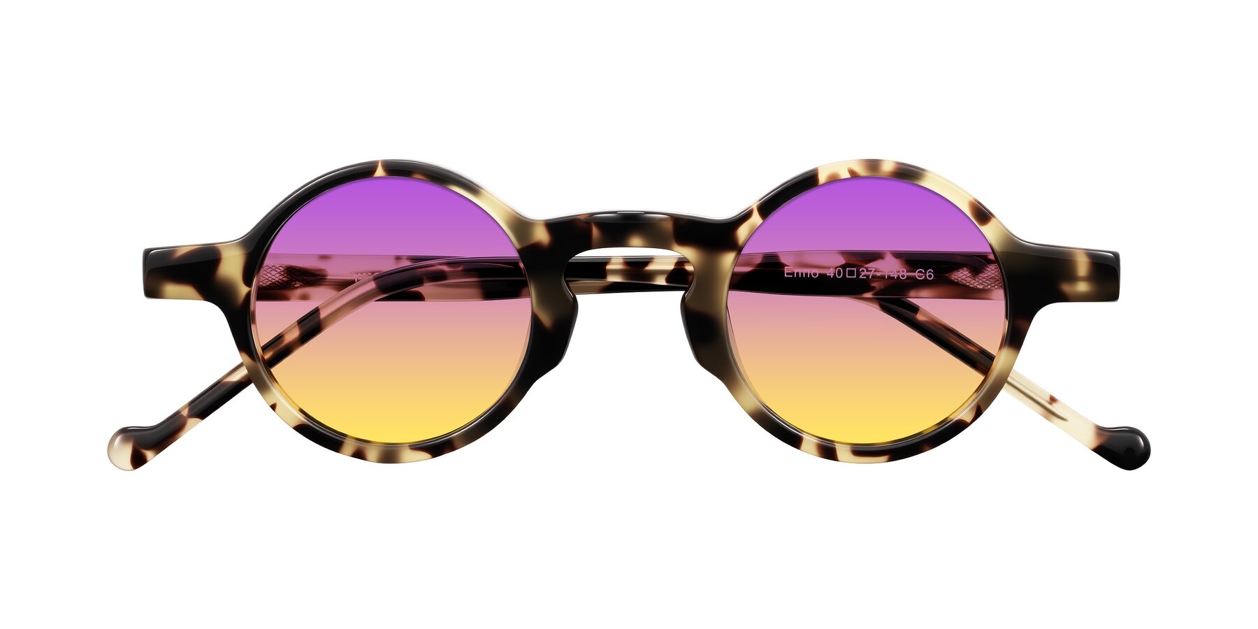 Folded Front of Enno in Ivory Tortoise with Purple / Yellow Gradient Lenses