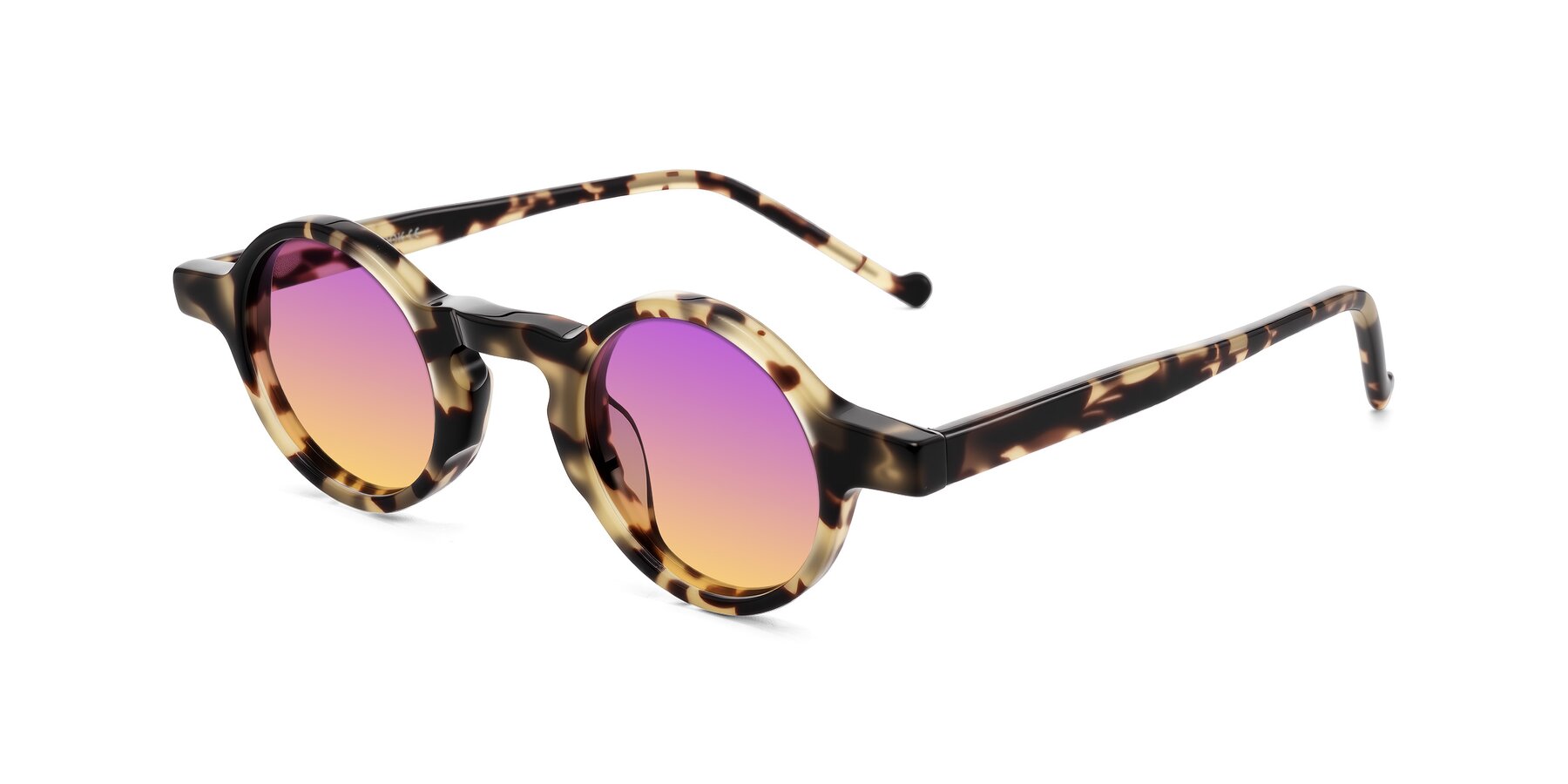 Angle of Enno in Ivory Tortoise with Purple / Yellow Gradient Lenses