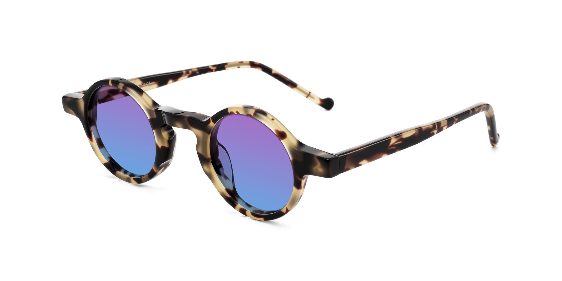 Angle of Enno in Ivory Tortoise with Purple / Blue Gradient Lenses