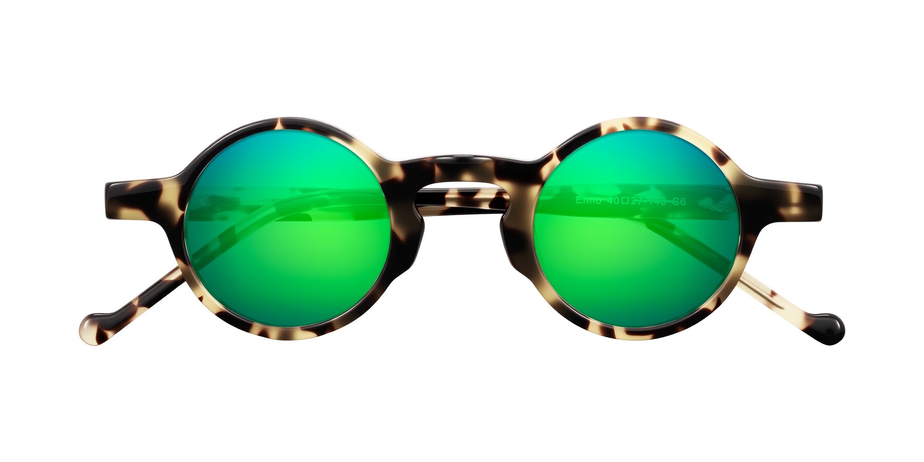 Folded Front of Enno in Ivory Tortoise with Green Mirrored Lenses