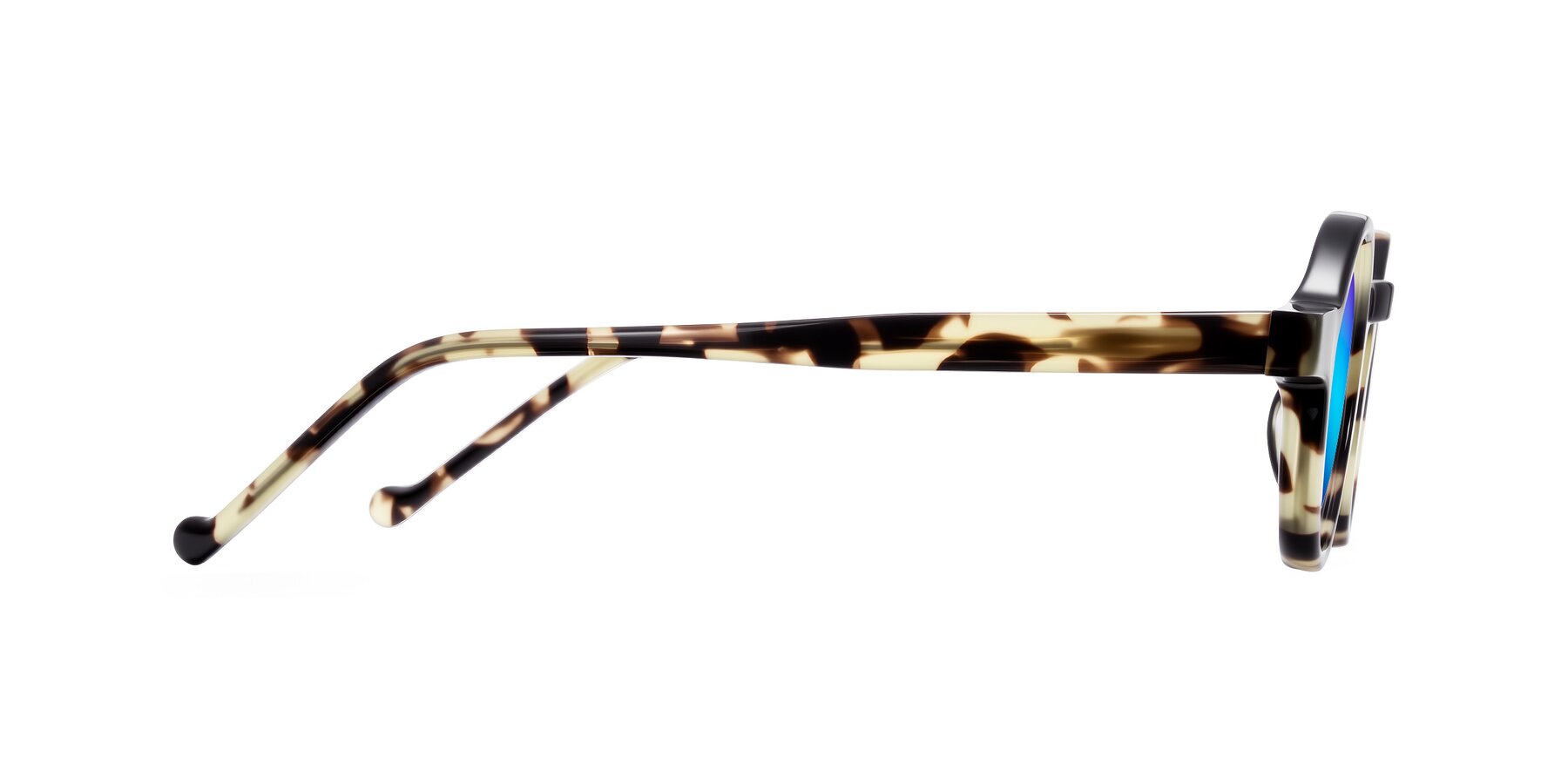 Side of Enno in Ivory Tortoise with Blue Mirrored Lenses