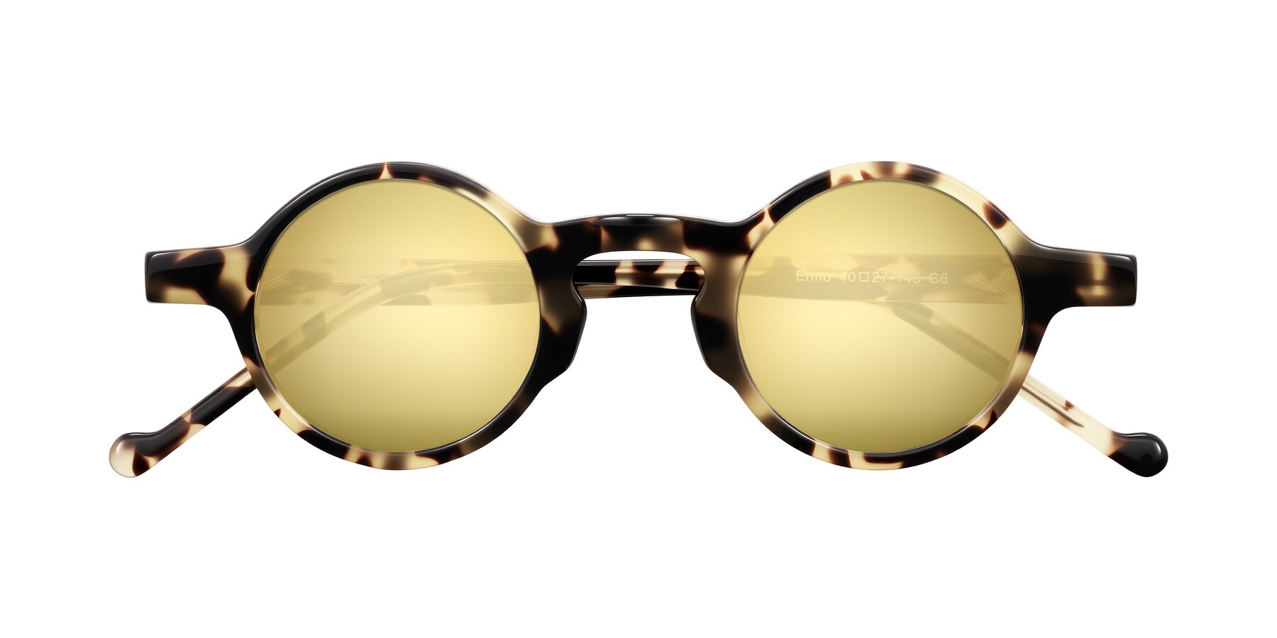 Folded Front of Enno in Ivory Tortoise with Gold Mirrored Lenses