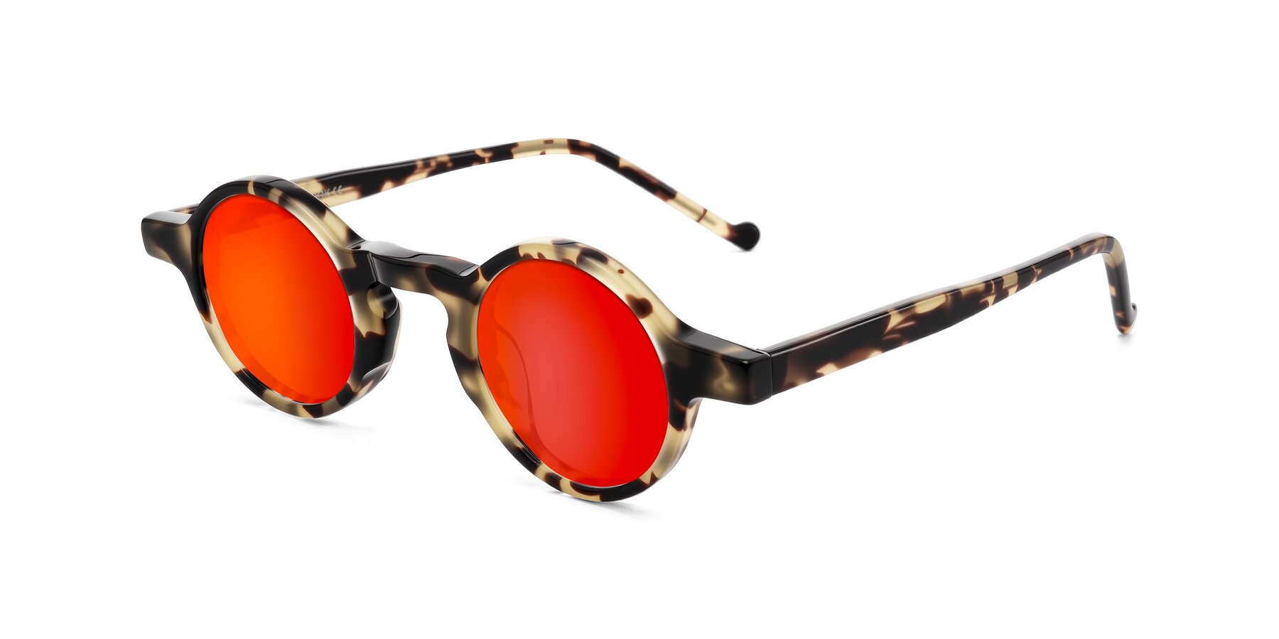 Angle of Enno in Ivory Tortoise with Red Gold Mirrored Lenses