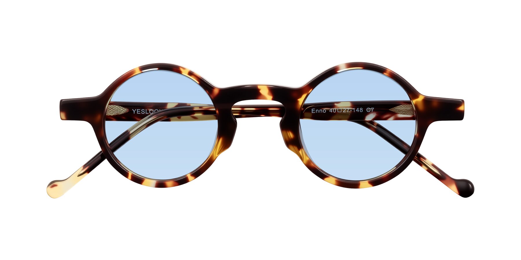 Folded Front of Enno in Tortoise with Light Blue Tinted Lenses