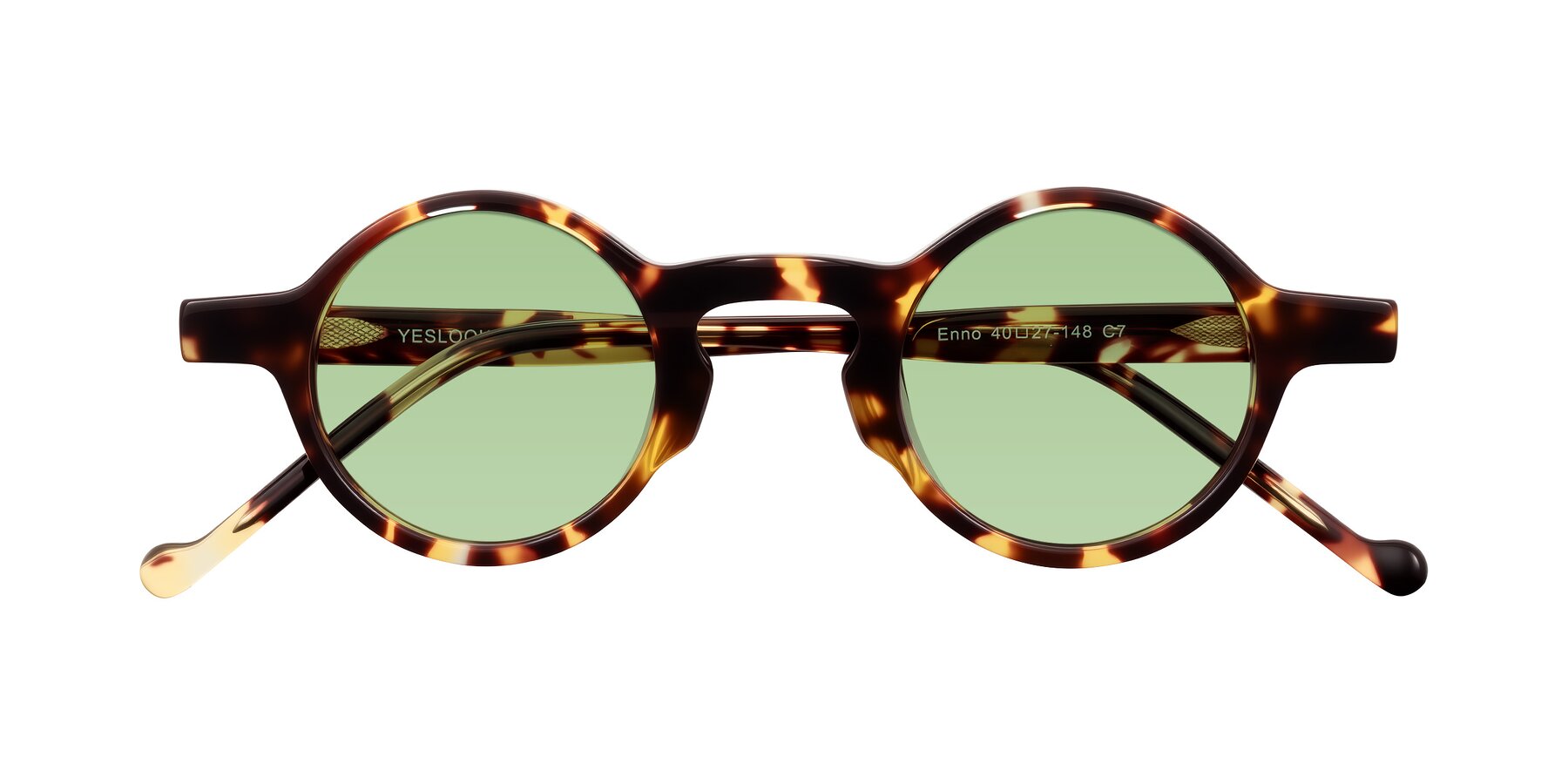 Folded Front of Enno in Tortoise with Medium Green Tinted Lenses