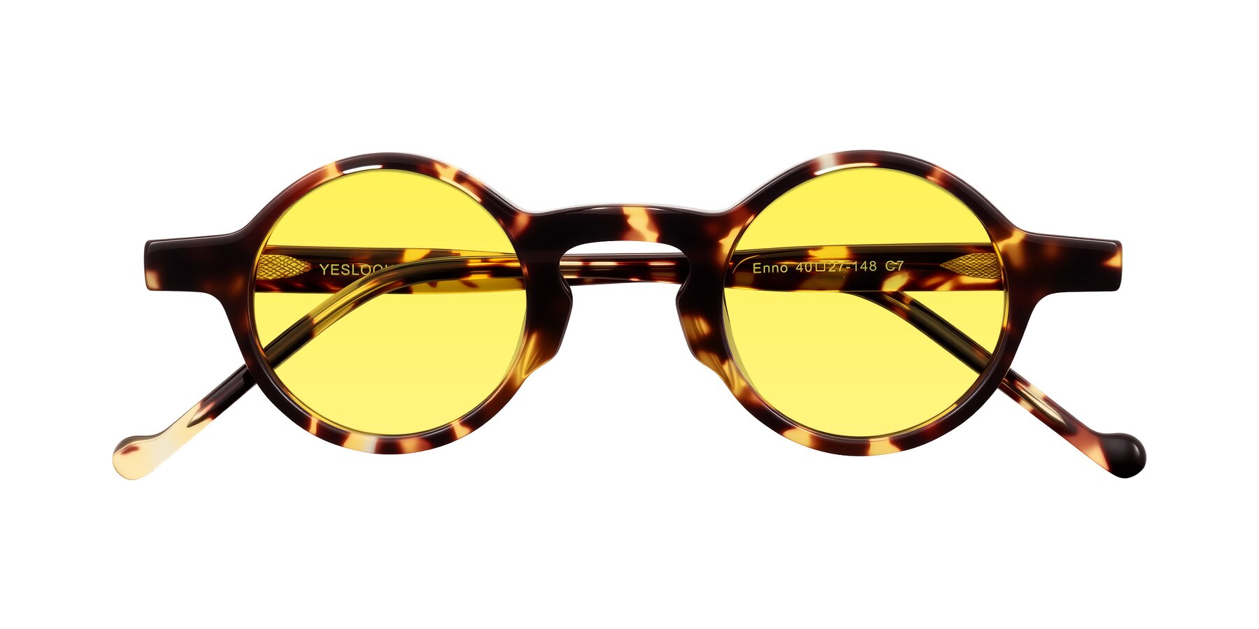 Folded Front of Enno in Tortoise with Medium Yellow Tinted Lenses